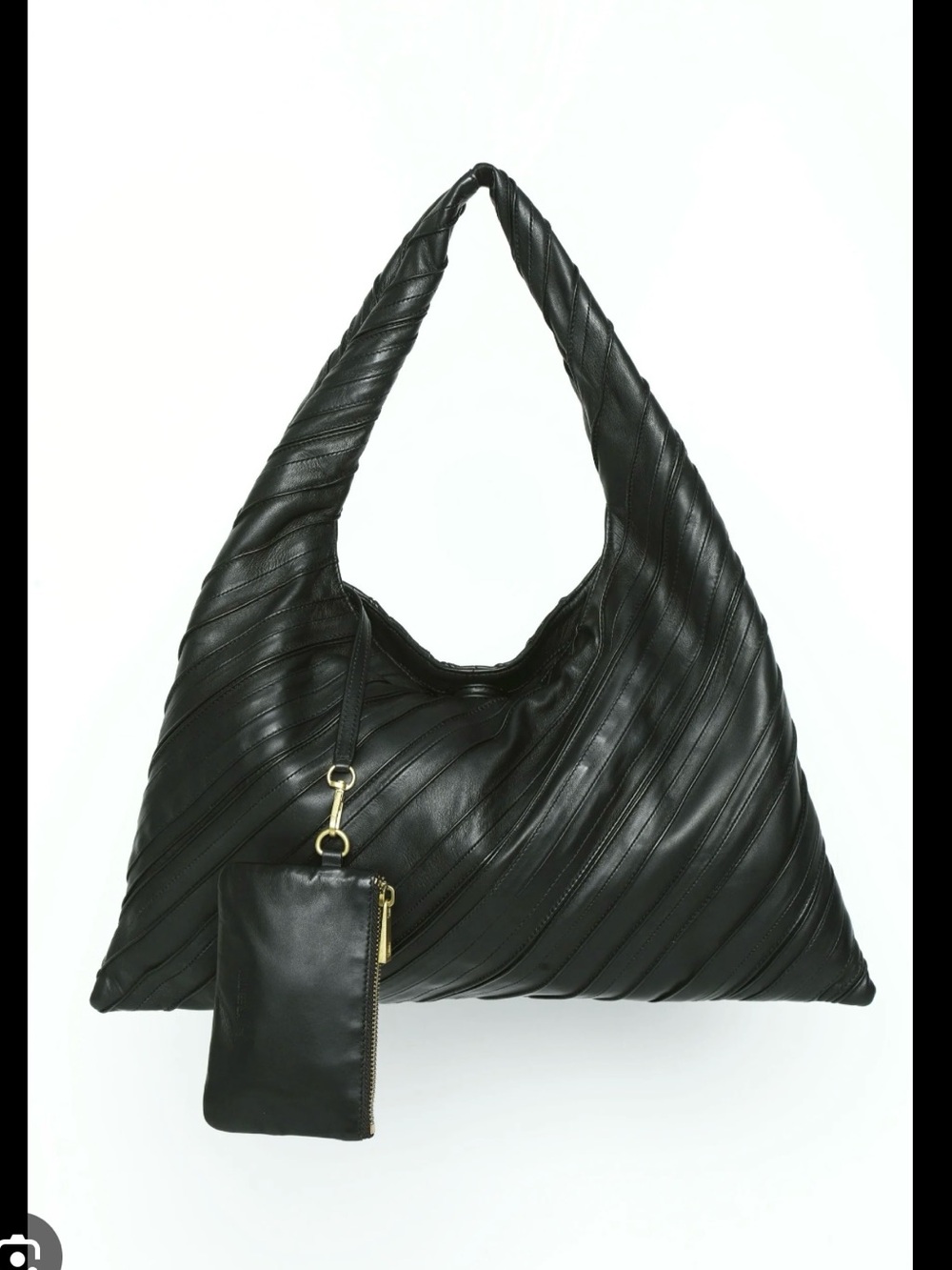 Walter Baker Black Leather Diagonal-Stitch Hobo with Zip Pouch